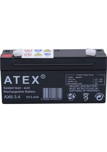 Atex 6 Volt - 3.4 Amper Yatık Akü