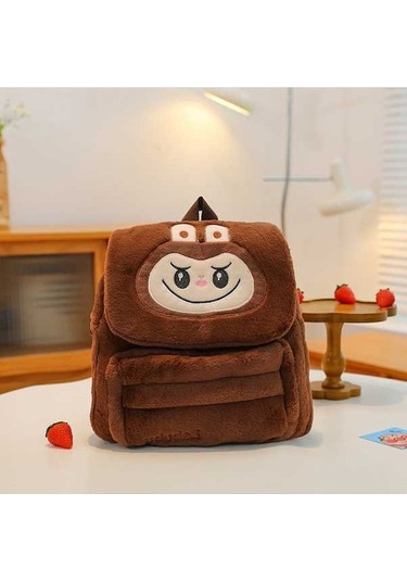 Maoyaya Karikatür Desenli Hafif Peluş Sırt Çantası Bezi Kahverengi Kahverengı
