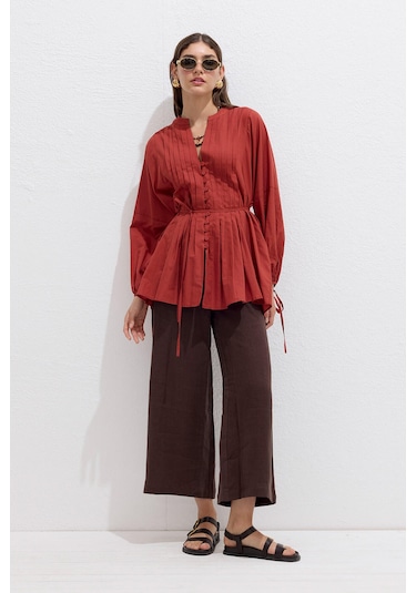 Nervür Detaylı Vual Tunik Turuncu Turuncu