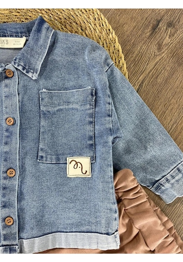 Çift Cep Kot Gömlek Düğme Detaylı Likralı Pantolon Mevsimlik Erkek Bebek Takım Kahverengi