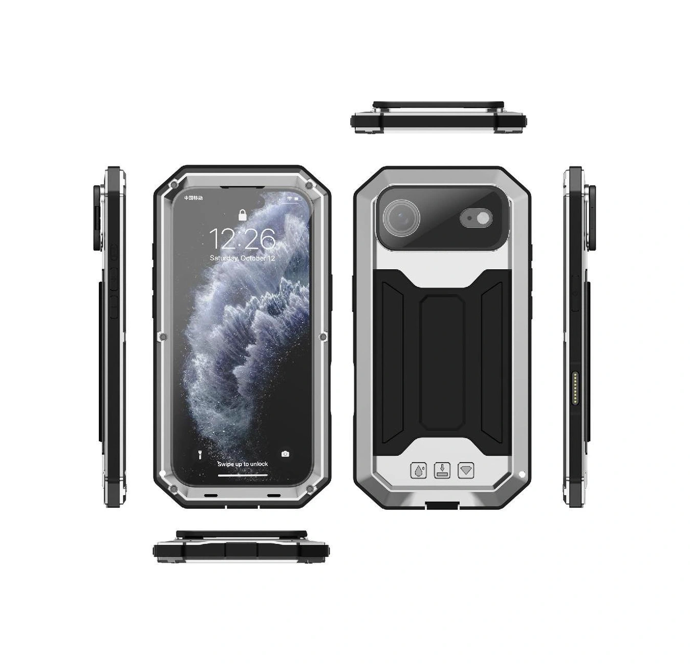 İphone İçin Metal Standlı Telefon Kılıfı Air Cam Ekran Koruyucu Ağır Hizmet Şok Geçirmez Dahili Kamera Kickstand