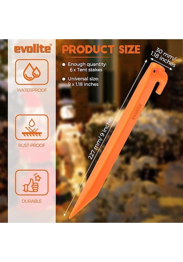 Evolite Arancio Abs Çadır Kazığı -23cm 6 Adet Çok Renkli