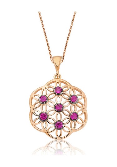 Kenpazar 925 Ayar Gümüş Pembe Yaşam Çiçeği Kadın Gümüş Kolye Çok Renkli