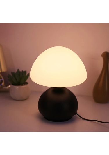 Willowhaven 1pc Simple Retro Siyah Top Mantar Masa Lambası, Usb Bağlantı, 3 Renk, Kısılabilir, Yatak Odası Ve Çalışma Odası Işık Füme