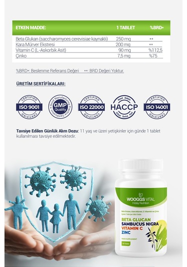 Beta Glukan , Kara Mürver ,c Vitamini Ve Çinko 60 Tablet