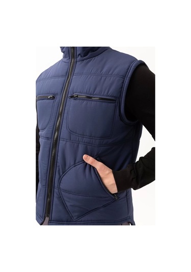 Kışlık Su Geçirmez Çok Cepli Yelek Isı Yalıtımlı Melesa İş Outdoor Suya Sıcak Tutucu Lacivert