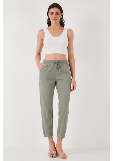 Lela Pamuklu Normal Bel Regular Fit Düz Paça Bayan Pantolon 668Yp42282S4 Açık Haki