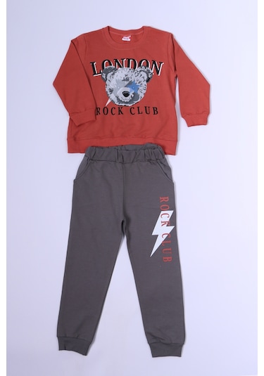 Erkek Çocuk Eşofman Takımı Baskılı Ribanalı C35 Kiremit