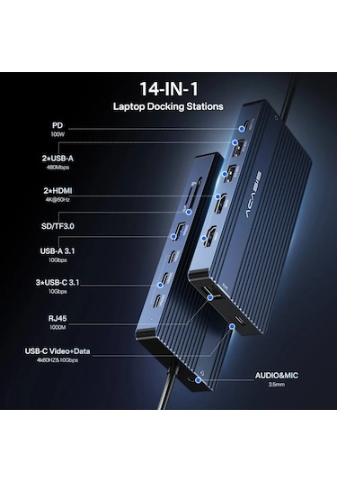 Acasis DS0203 14in1 USB3.1,2xHDMI,Type-C Docking Station