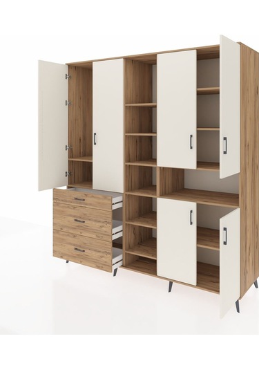 Kronos Dolap 13 Raflı 3 Çekmeceli 6 Kapaklı 220x59x243 Çam-aytaşı/çam Aytası/atlas Çam