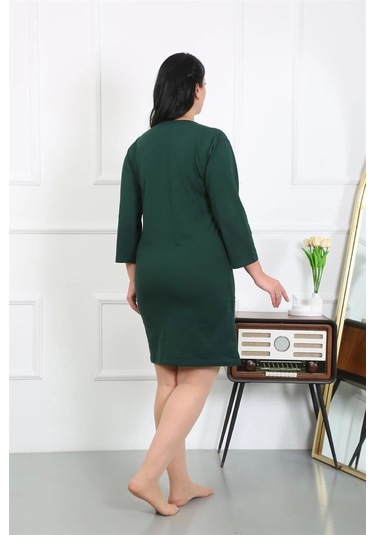 Giyim Kadın Büyük Beden Penye Gecelik Ev Elbisesi Zümrüt Yeşili Zümrüt Yeşili