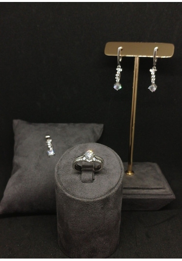 Kombin Yüzüklü Tektaş Gümüş Takı Seti 925 Ayar, Şık Ve Zarif Kadın Aksesuarı Gümüş