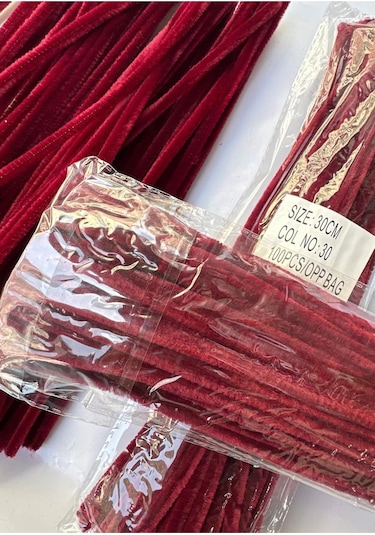 Şönil 30 Cm Bordo A030 Şönil Tüylü Hobi Çubuğu - 100'lü Paket