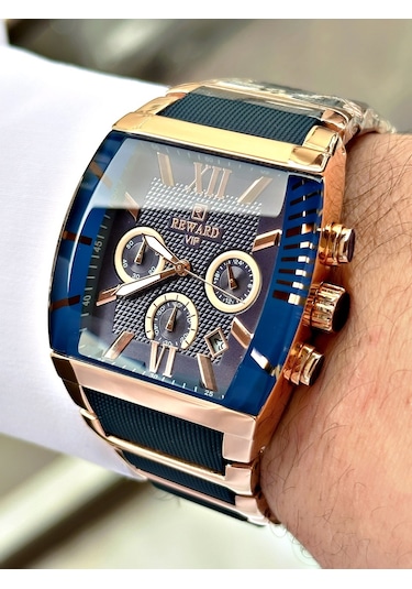 Reward Lacivert Renk Fonksiyonlar Aktif Silikon Metal Kordon Erkek Kol Saati + Bileklik Hediyeli Nda130