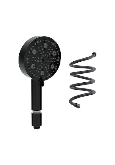 Su Tasarruflu 10 Modlu El Tipi Filtreli Duş Başlığı, Paslanmaz Çelik Hortumlu, Mat Siyah Siyah