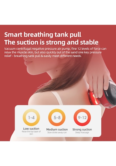 Yuntech01 Evde Kullanan Tam Vücut Elektrikli Hijama Masaj Cihazı, Isıtmalı 12 Seviye Ayarlı, 20 Dakika Otomatik Kapanma, Type-c Şarjlı, 1800mah Pil, Kırmızı Kırmızı