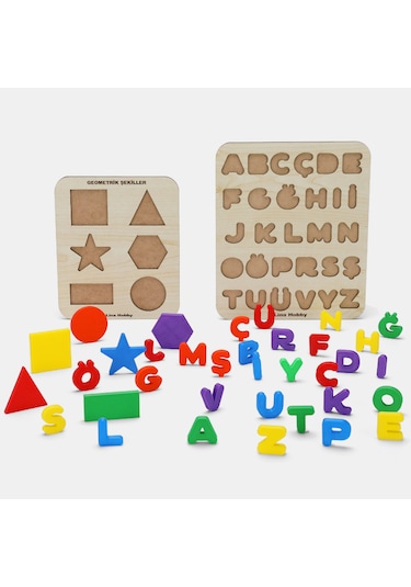 Türkçe Alfabe Ve Geometrik Şekiller - Eğitici Ahşap Bultak Puzzle 1 Adet