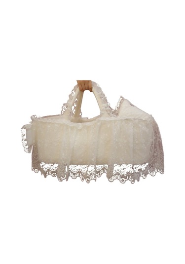 Sema Baby Fistolu Güpürlü Lüks Yenidoğan Bebek Yatağı - Ekru