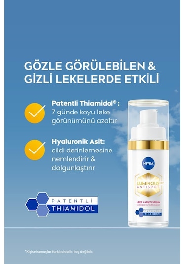 Nivea Luminous630 Thiamidol Etkili Leke Karşıtı Cilt Serumu Hyaluronik Asit Cilt Tonu Eşitleyici 30 ML