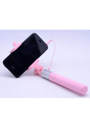 Kilifone - Selfie Çubuğu Monopad Selfie Çubuğu Kablolu - Pembe Açık - T4954