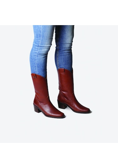 Camel Bot Kadın Ubeda Toni Pons Leather Cowboy Ankle Boots Wıth Heel kahverengi
