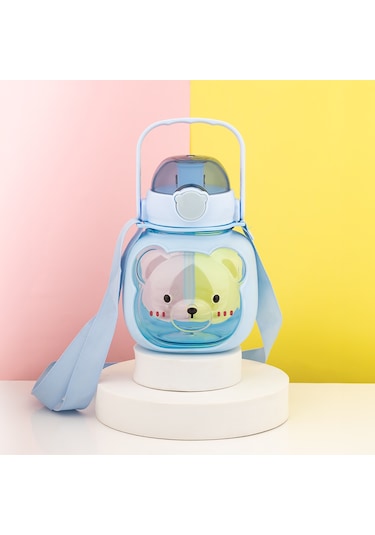 Porsima 21.0008 Ayıcık Figürlü Matara Pipetli Askılı Suluk Mavi