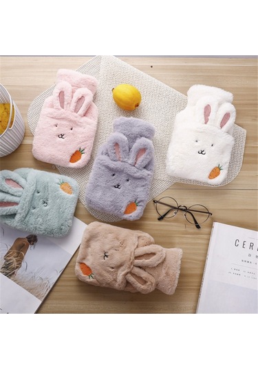 Peluş Sıcak Su Torbası Karikatür Tavşan Yıkama Sıcak Su Şişesi Yeşil