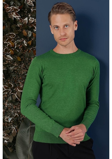 Tr 858 Slim Fit Yeşil Klasik Triko Yeşil