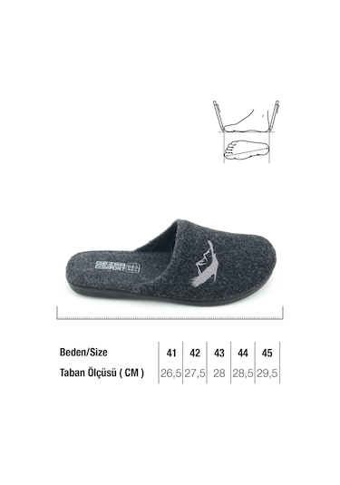 Gezer Erkek Kışlık Keçe Çıkarılabilir Cırt Cırtlı İç Taban Rahat Ev Bahçe Terlik Antrasit