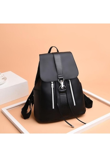 Yogodlns Kadın Sırt Çantası Tiki Tarzı Su Geçirmez Sırt Çantaları Metal Halka Fermuarlı Sırt Çantaları Siyah