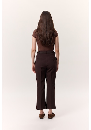 Dikiş Detaylı Flare Pantolon Kahverengi Kahverengi