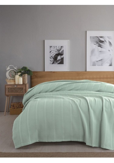 Tek Kişilik Waffle Pike 160x230cm, %100 Pamuk, Petek Tasarım, Yeşil Yeşil