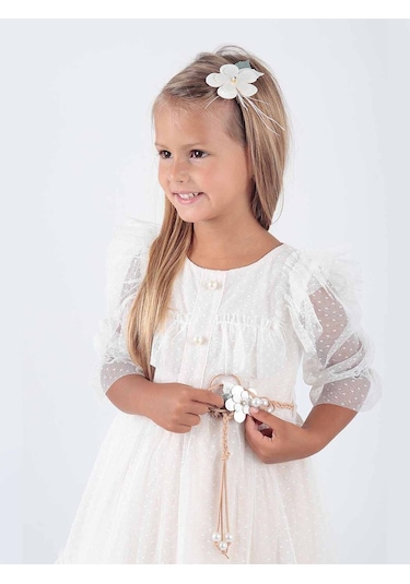 Ahengim Kız Çocuk Tokalı Kemerli Dantelli Trend Tül Elbise Ak2206 001