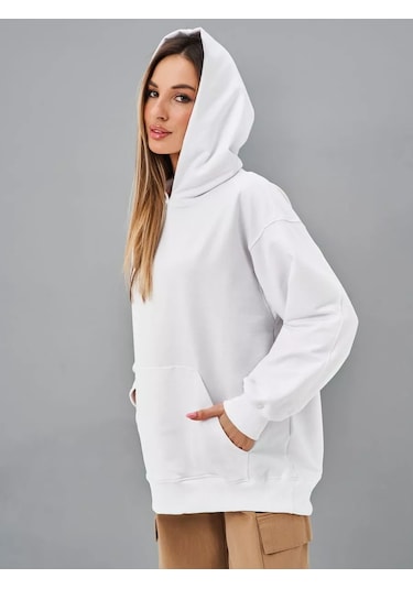 Baomiks Collection Oversize Kapüşonlu Spor Hoodie 195474668 Beyaz