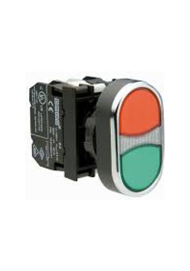 Emas B101K20KY B Serisi Plastik 2NO Çiftli Düz Kırmızı-Yeşil 22 mm Buton