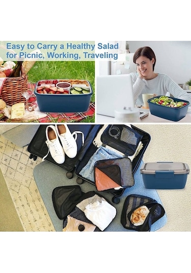 Ulzyvf Bölmeli Salata Kabı Mavi 2000ml Öğle Yemeği Mavi