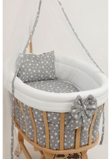 60X120 Lastikli Renforce Bebek Çarşaf Takımı-Gri Yıldızlı