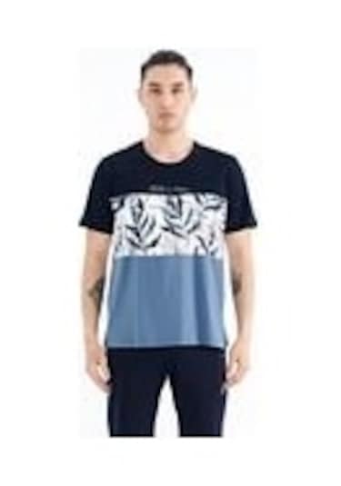 Tommy Lıfe Saks Renk Geçişli Baskı Detaylı O Yaka Standart Kalıp Erkek T-shirt - 88177 T11er-88177 001