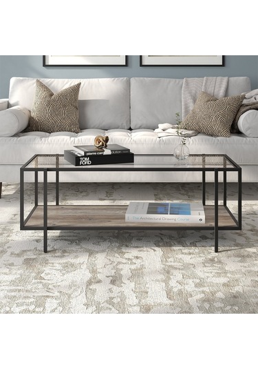 Adeline Siyah Metal Cam&ahşap Orta Sehpa