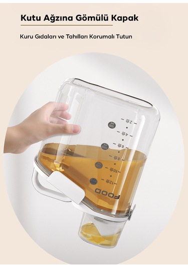Ezere Nem Geçirmez Pratik Ölçü Kaplı Baharat Ve Tahıl Kavanozu 1600ml Beyaz