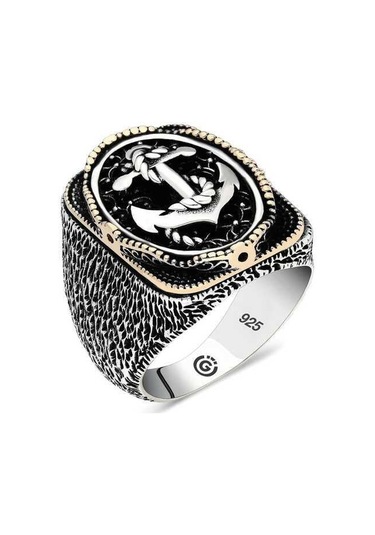 Gümüş Deniz Çapası Oval Erkek Yüzük-203150 Çok Renkli