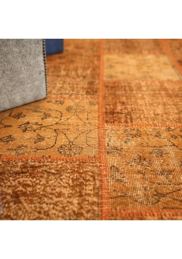 Patchwork El Dokuma Antik Anadolu Halı Orange Country Turuncu