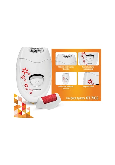 Gold Star St-7102 Şarjlı 2 İn 1 Epilatör ve Topuk Törpüsü Seti