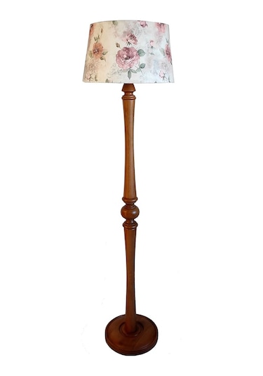 Masif Torna Ayak,Pembe Çiçekli Lambader,Abajur,Köşe Aydınlatması