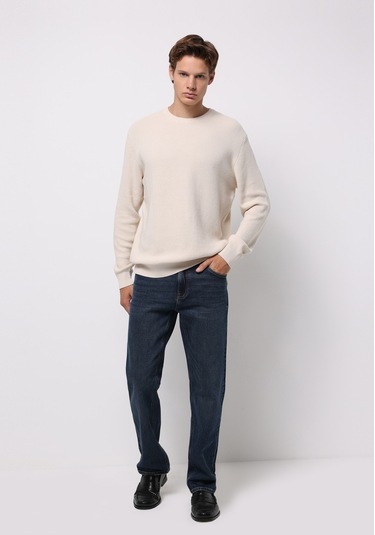 Colins Regular Fit Yuvarlak Yaka Jakarlı Erkek Ekru Kazak Cl1075647 Q1.v2 Ecr Ekru