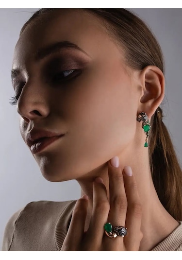 Lamponi 925 Ayar Gümüş 585 Ayar Altın Agat, Spinel Ve Zümrüt İle Yüzük 60061361 Altın