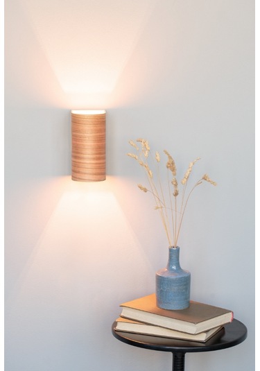 Bombe Kenar Yansıtma Tasarımlı Çift Yönlü Ahşap Salon Duvar Aplik Açık Kahverengi