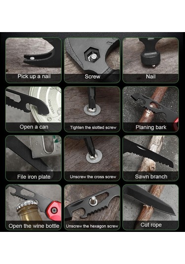 Valkyrie Çok Fonksiyonlu Çekiç Çakı Çantalı Kamp Outdoor Testere Tornavida Seti Siyah