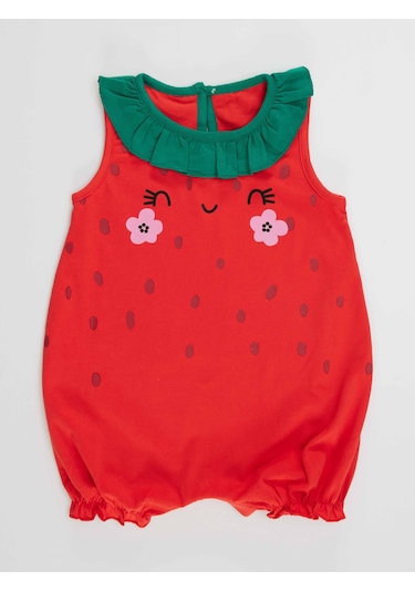 Denokids Tatlı Çilek Kız Bebek Pamuklu Yazlık Tulum Çok Renkli