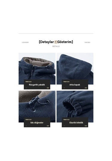 Dış Mekan Kullanımına Uygun, Kapüşonlu Ve Kalınlaştırılmış Polar Kumaşlı Erkek Polar Ceket Gri